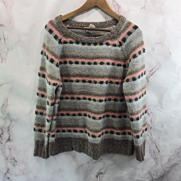 Sundance Sweater Womens Medium Brown Blue Stripe Lambswool Mohair Angora